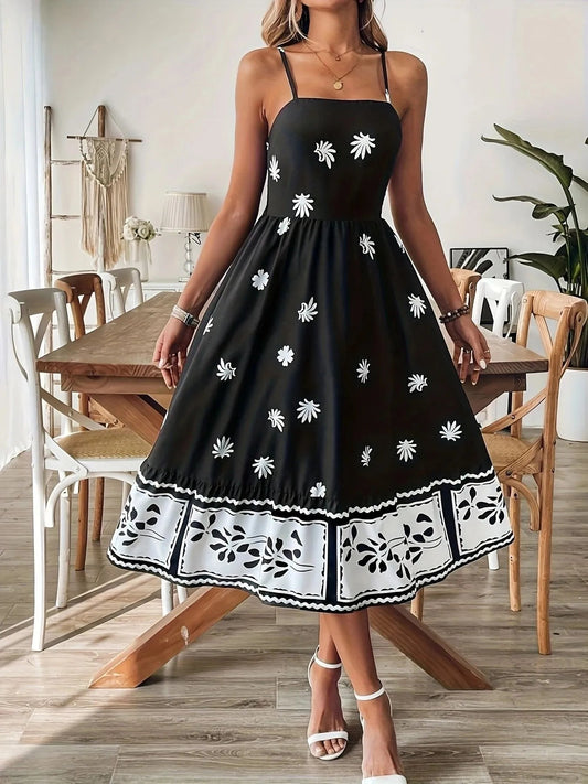 Floral Print Spaghetti Strap Midi Dress - adritiX