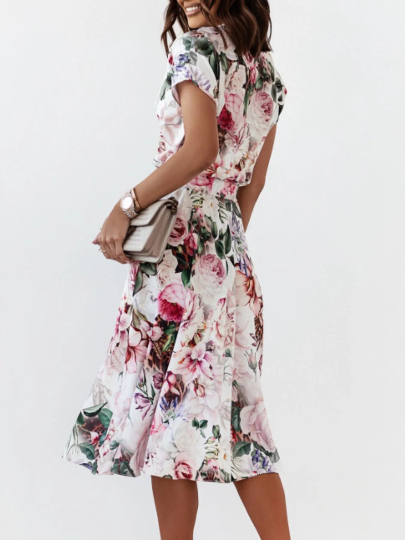 Floral Short Sleeve Midi Dress - adritiX