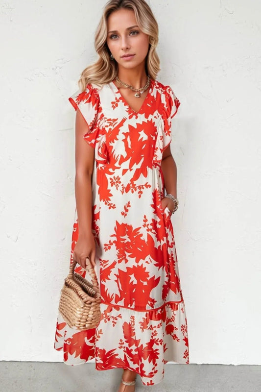 Floral V - Neck Summer Midi Dress - adritiX