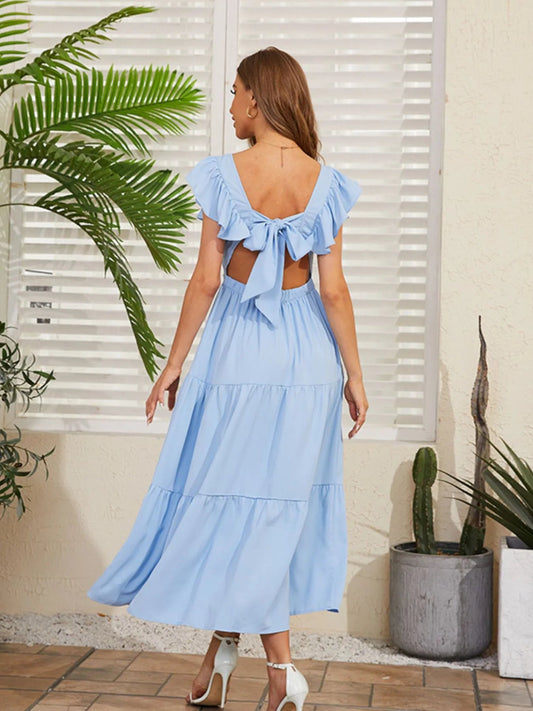 Flutter Sleeve Cutout Summer Midi Dress - adritiX