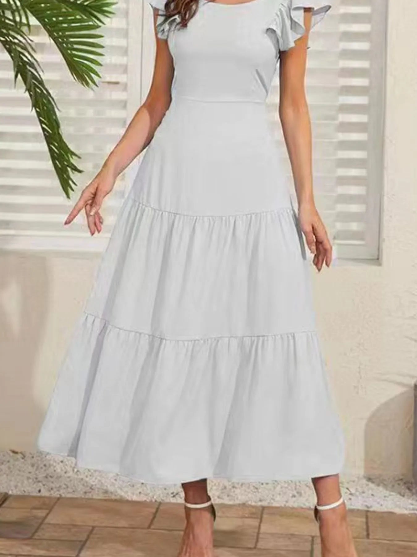 Flutter Sleeve Cutout Summer Midi Dress - adritiX