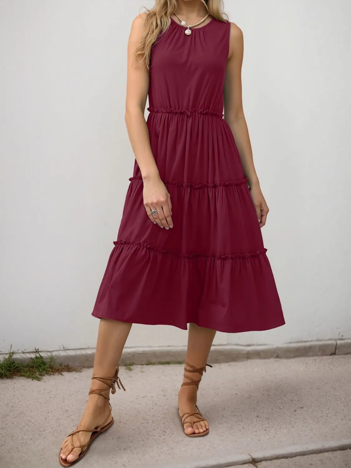 Frill Tiered Midi Dress - adritiX