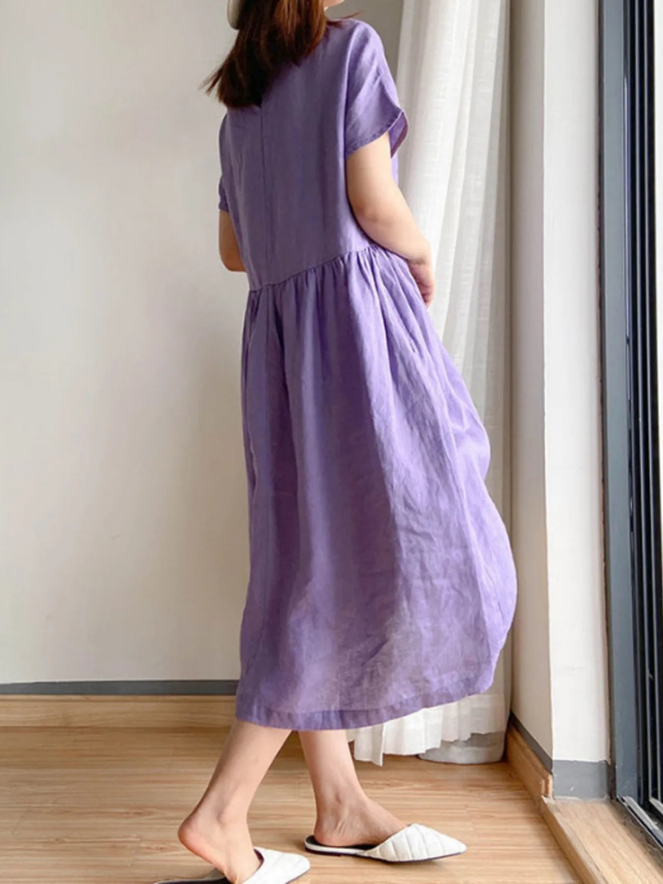 Full Size Casual Round Neck Midi Dress Plus Size - adritiX