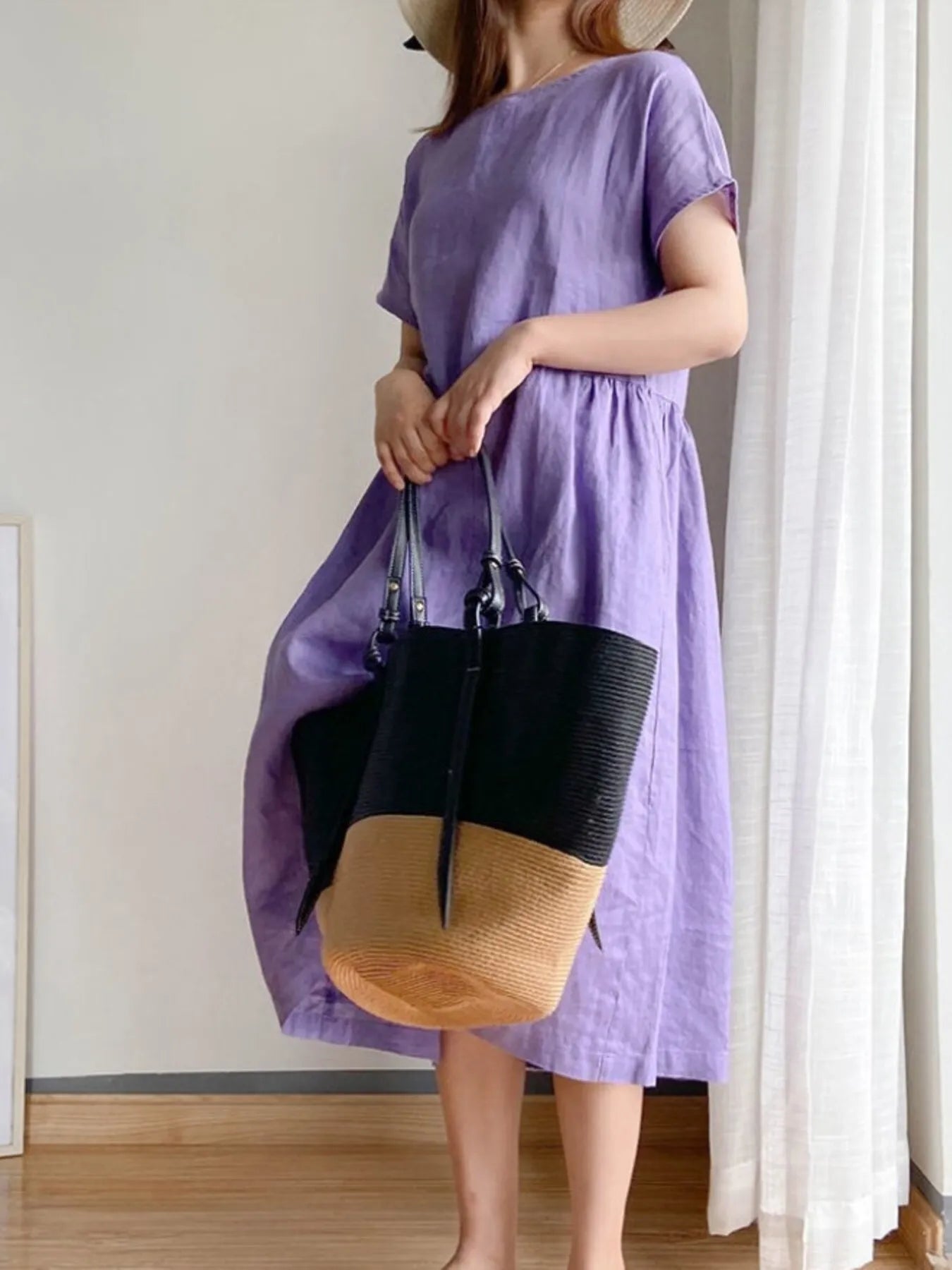 Full Size Casual Round Neck Midi Dress Plus Size - adritiX
