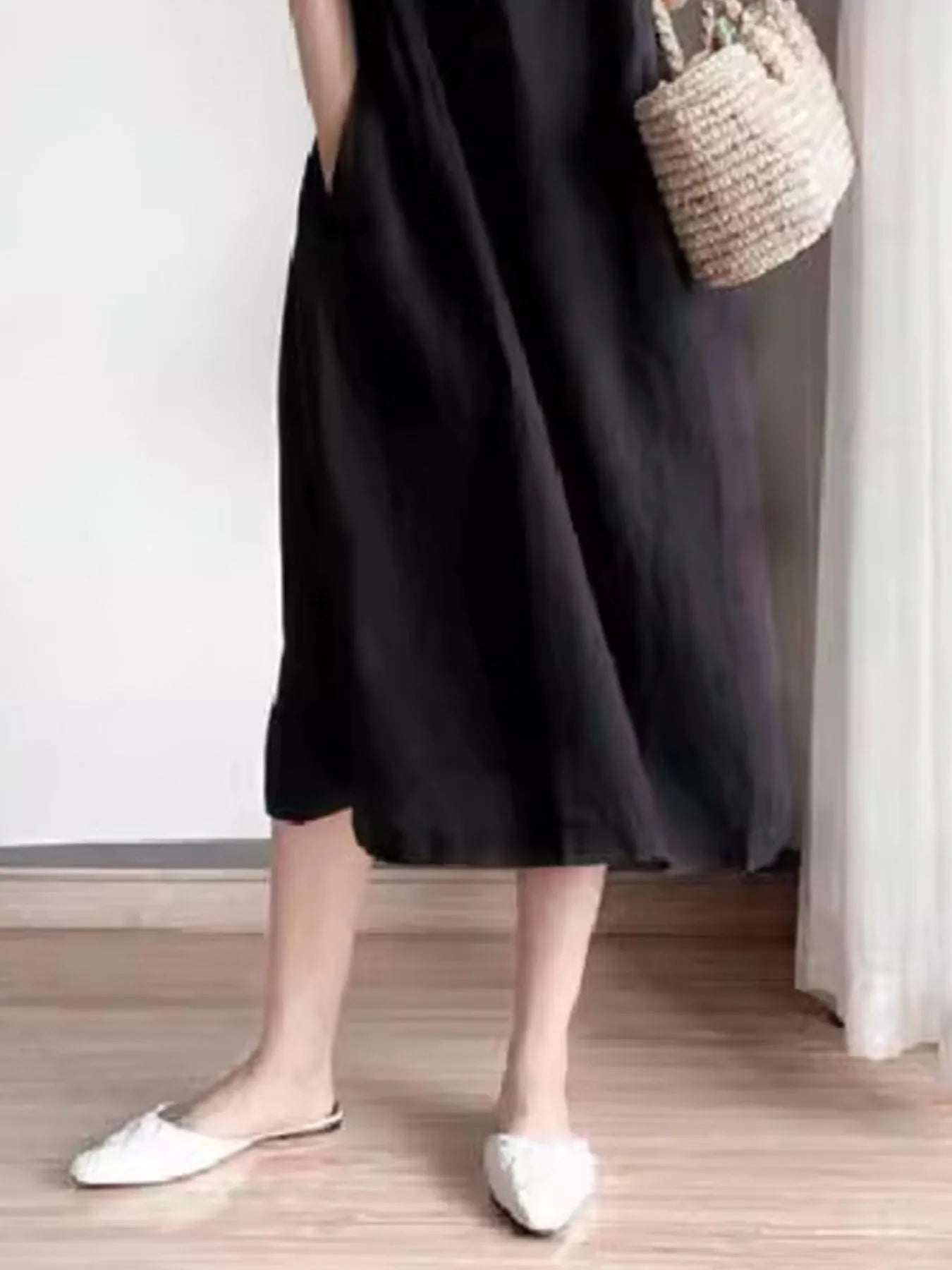 Full Size Casual Round Neck Midi Dress Plus Size - adritiX