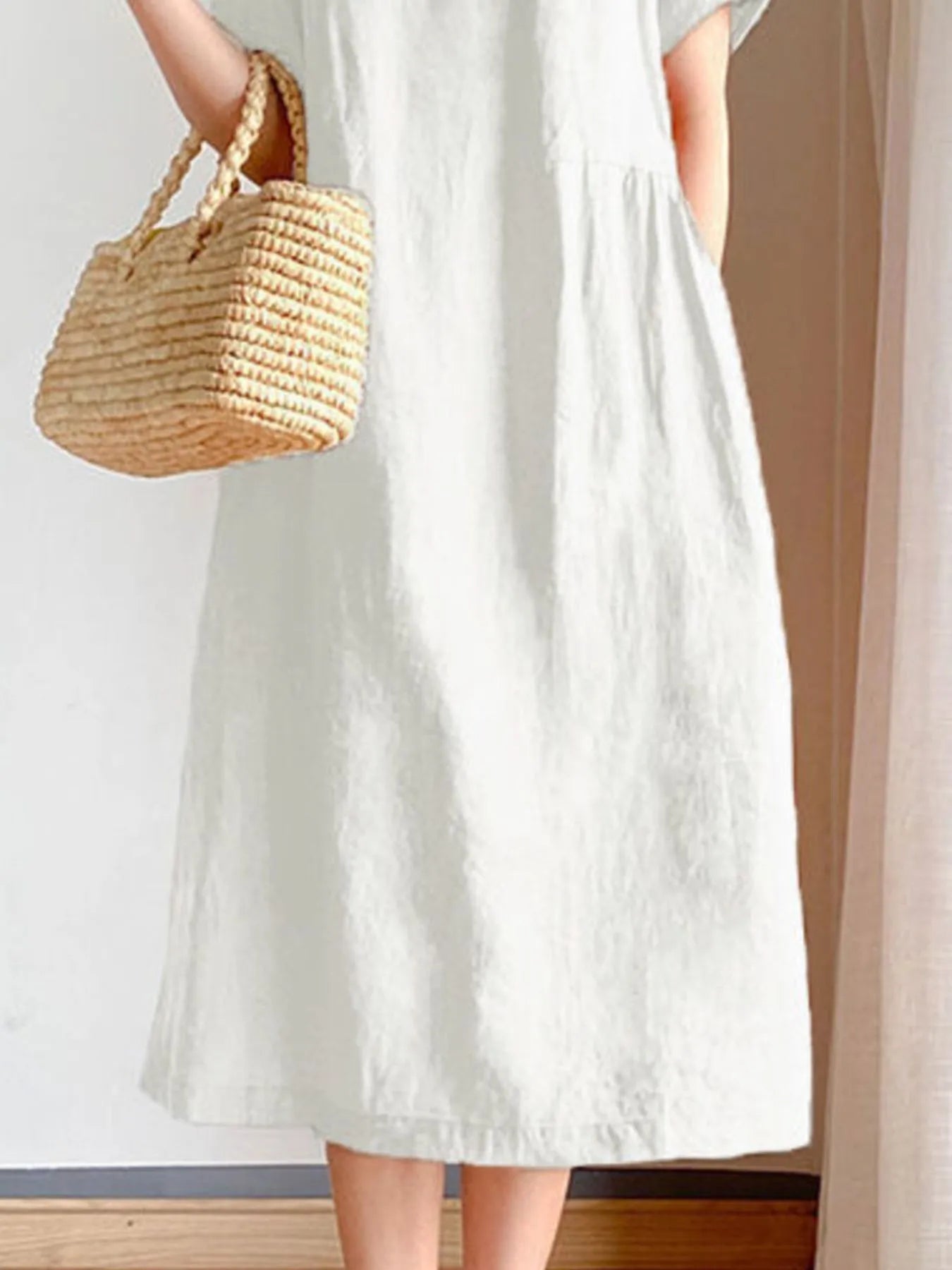 Full Size Casual Round Neck Midi Dress Plus Size - adritiX