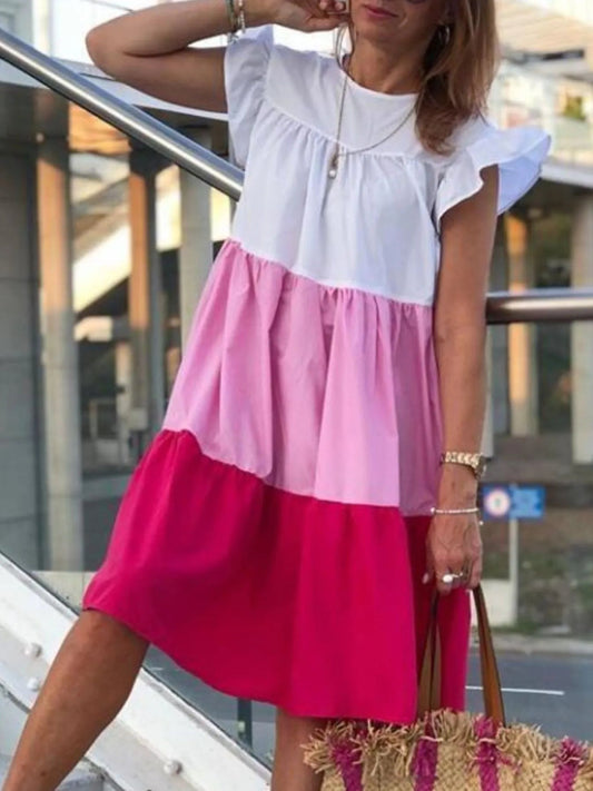 Full Size Color Block Tiered Ruffle Summer Dress Plus Size - adritiX