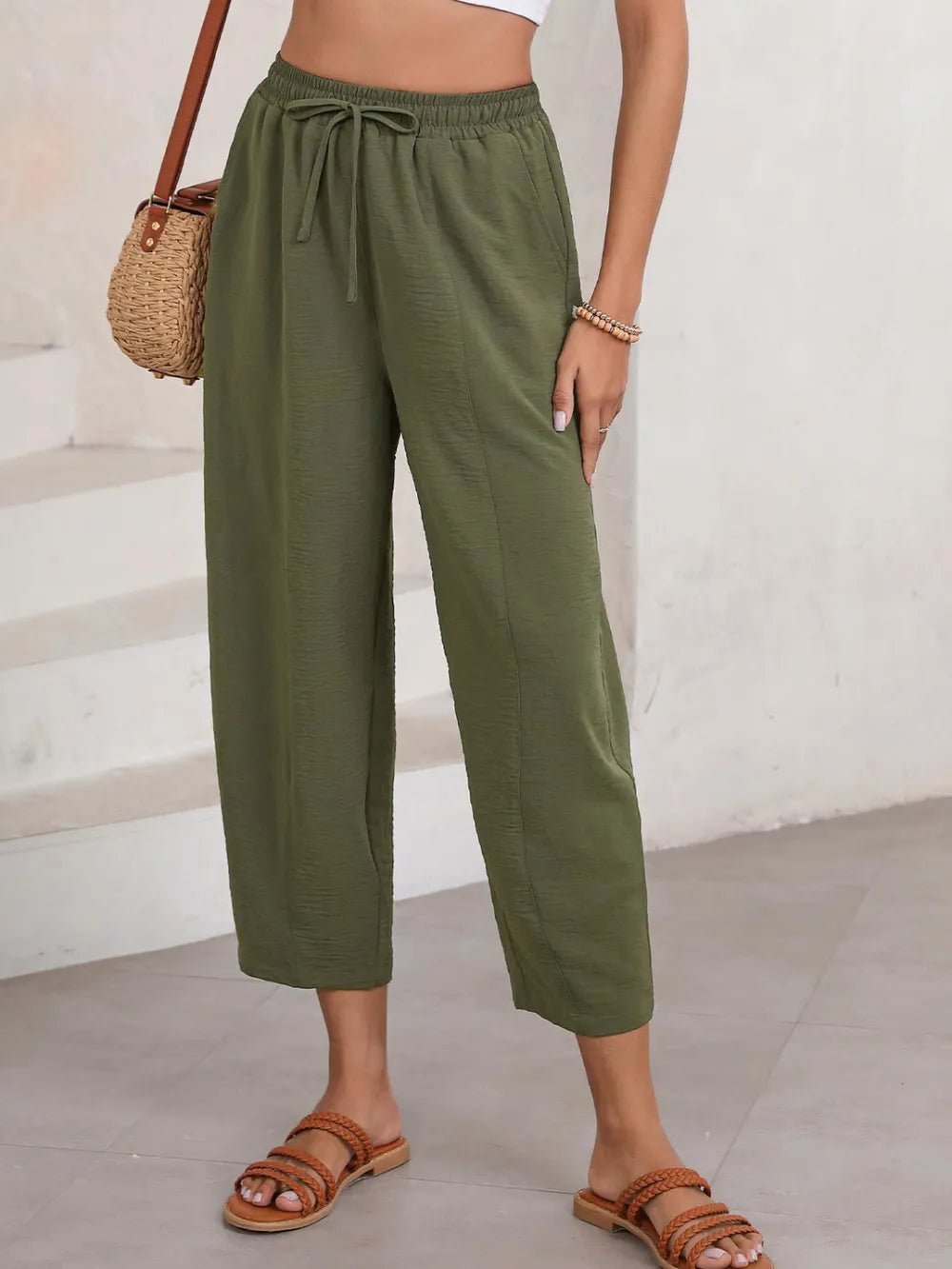 Full Size Drawstring Cropped Jogger Pants Plus Size - adritiX