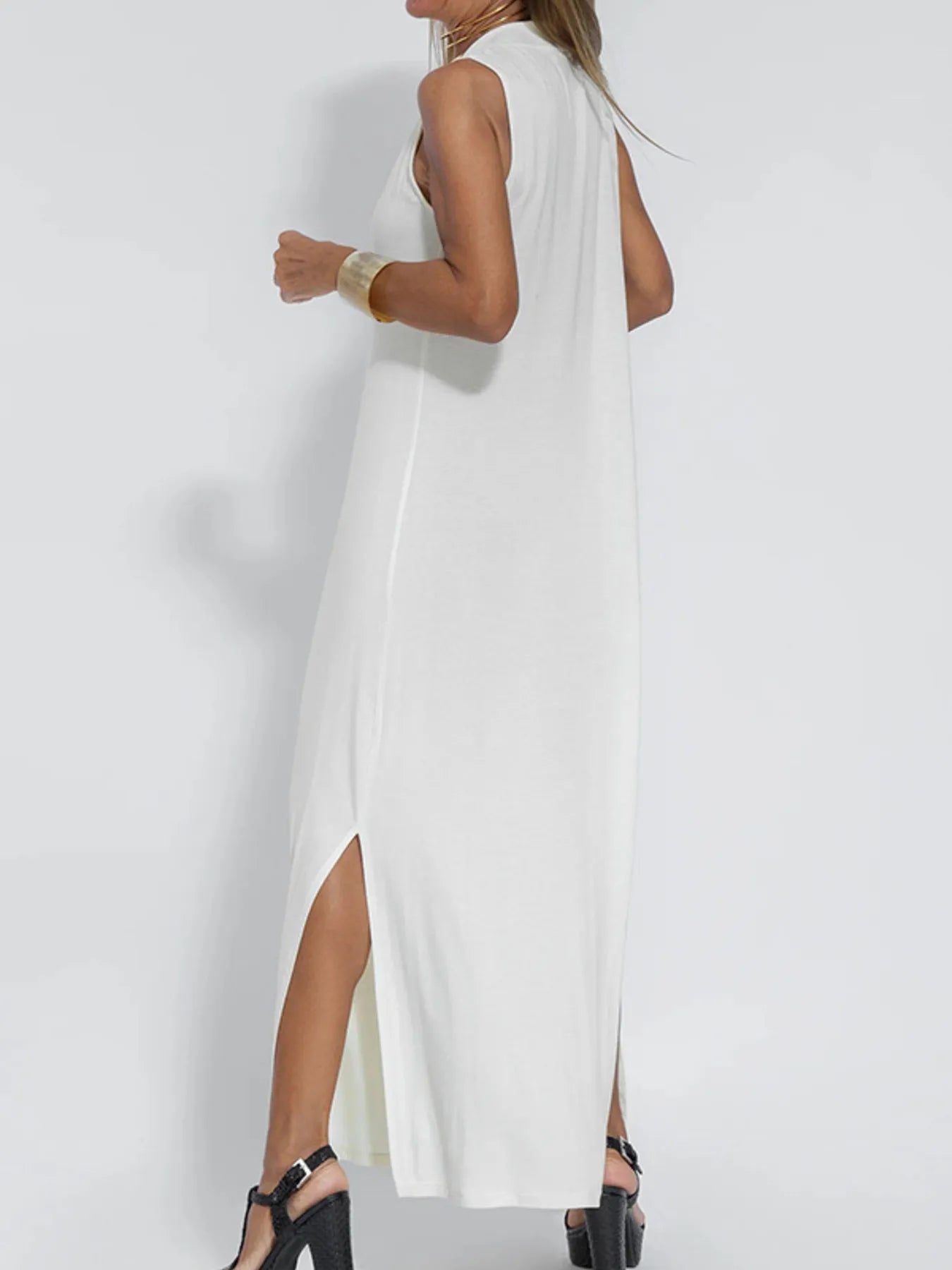 Full Size V - Neck Sleeveless Maxi Dress with Slit Plus Size - adritiX