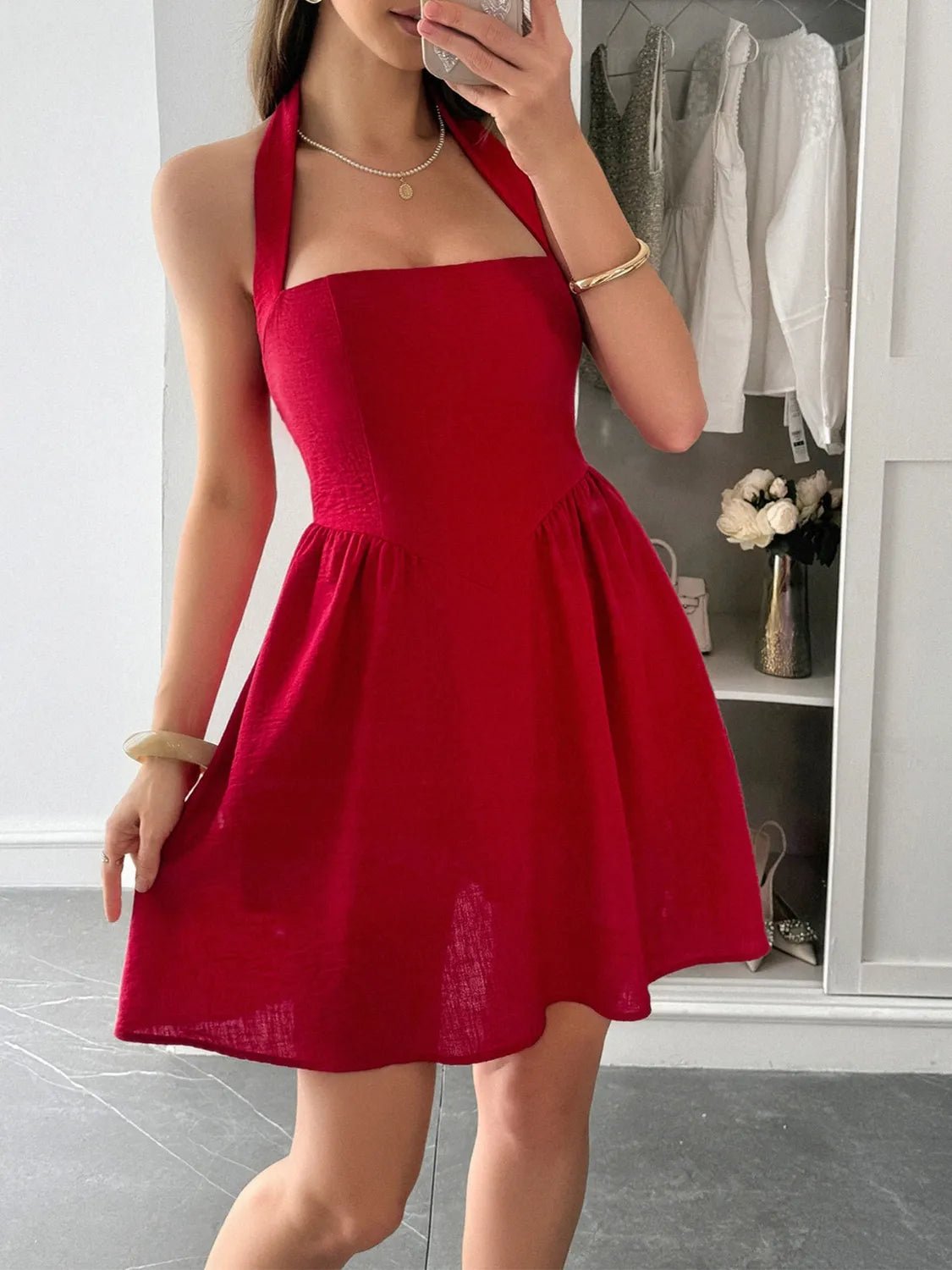 Halter Neck Summer Mini Dress - adritiX