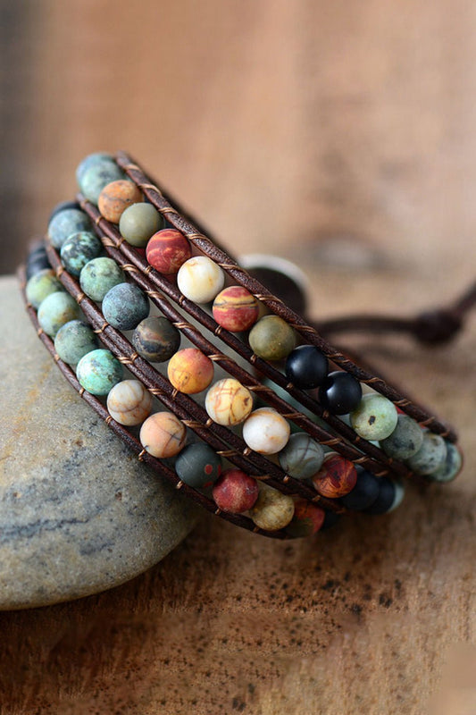 Handmade Triple Layer Beaded Agate Bracelet - adritiX