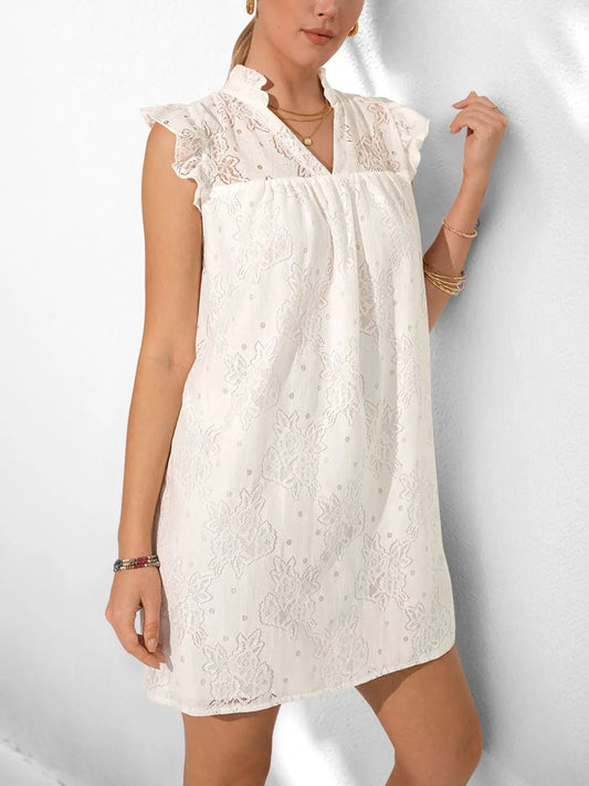 Lace Notched Cap Sleeve Mini Dress - adritiX