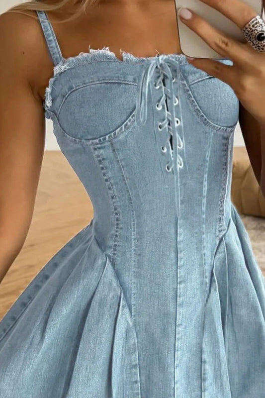 Lace Up Denim Cami Dress - adritiX