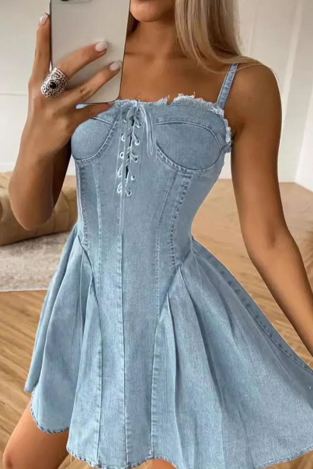 Lace Up Denim Cami Dress - adritiX