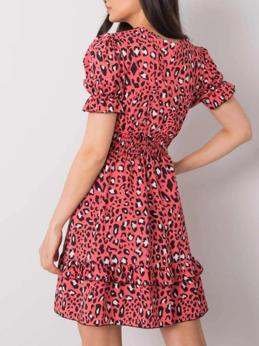 Leopard Print Tie Front Short Sleeve Mini Dress - adritiX