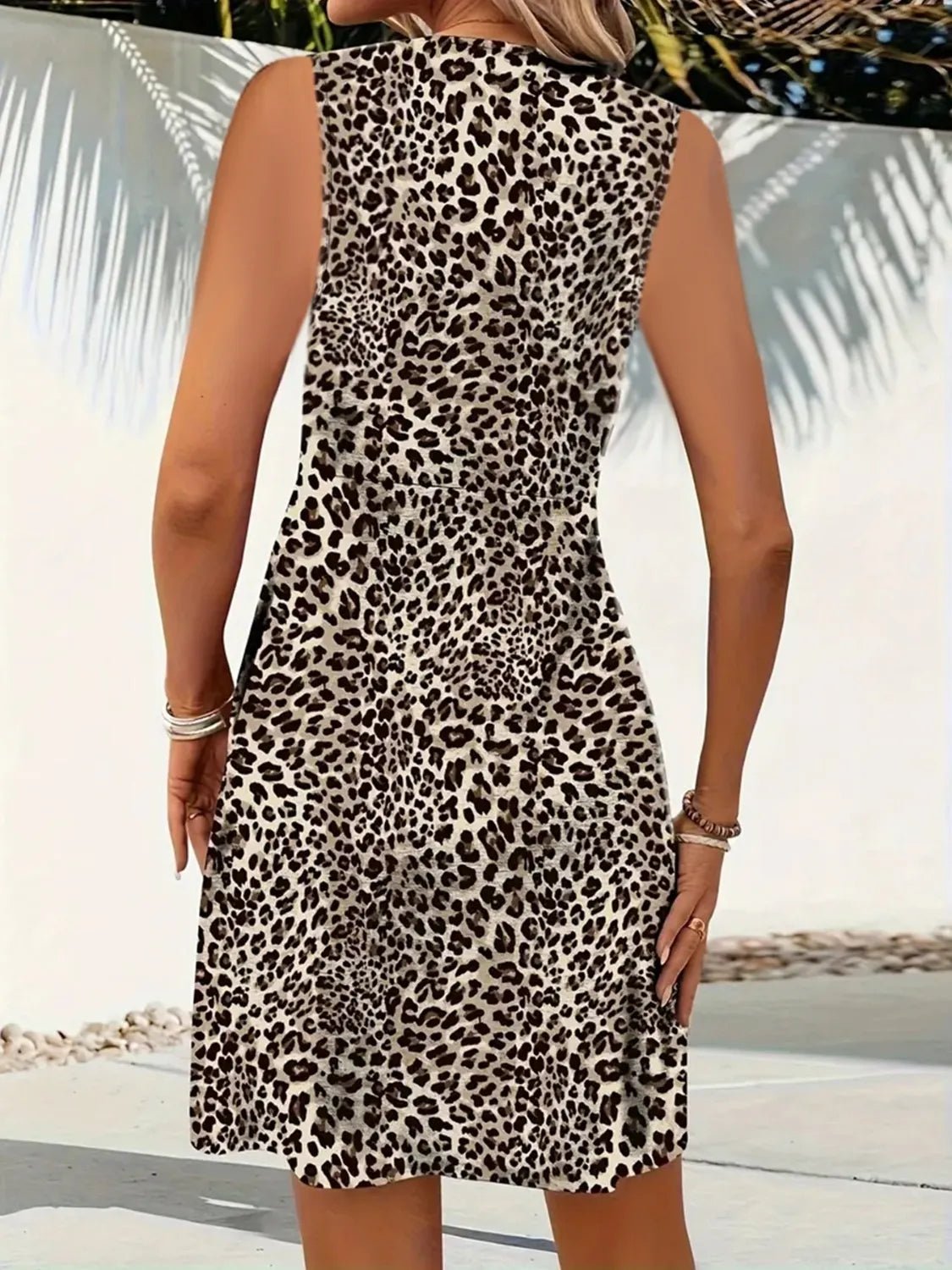 Leopard V - Neck Sleeveless Mini Dress - adritiX