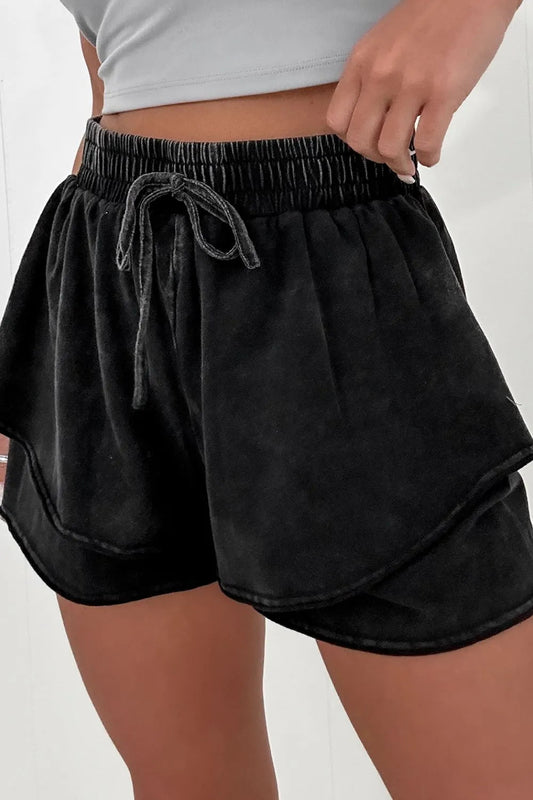 Mineral Wash French Terry High Waist Casual Shorts - adritiX