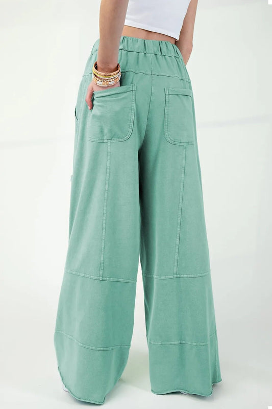 Mineral Wash High Waist Cargo Pants with Exposed Seams & Drawstring - Effortless Style & Comfort - adritiX