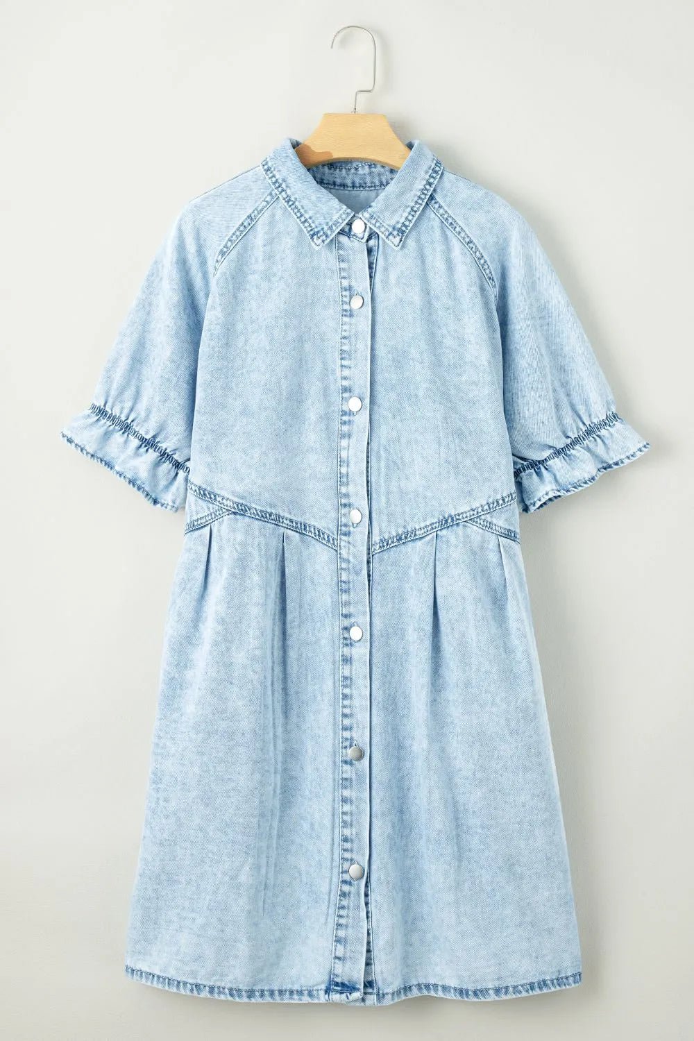 Mineral Wash Ruffle Sleeve Denim Dress - adritiX