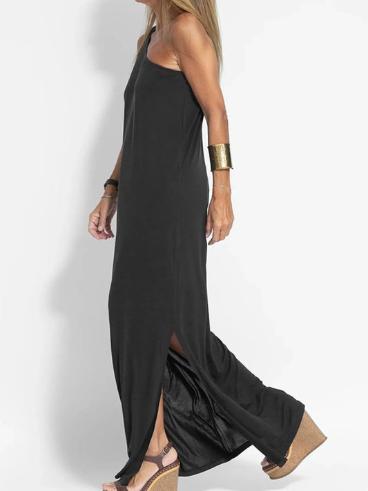 One - Shoulder Maxi Dress with Side Slit - adritiX
