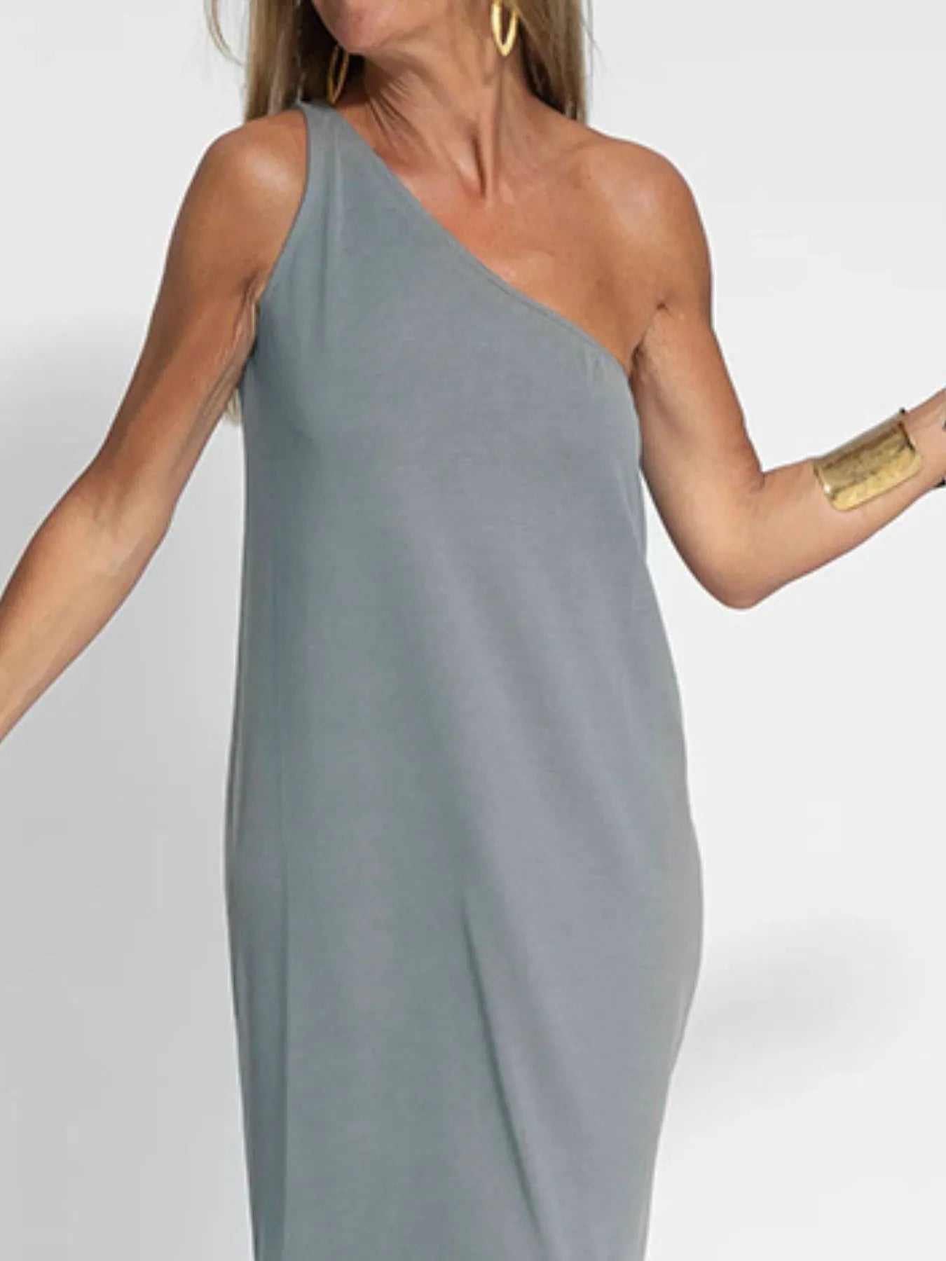 One - Shoulder Maxi Dress with Side Slit - adritiX