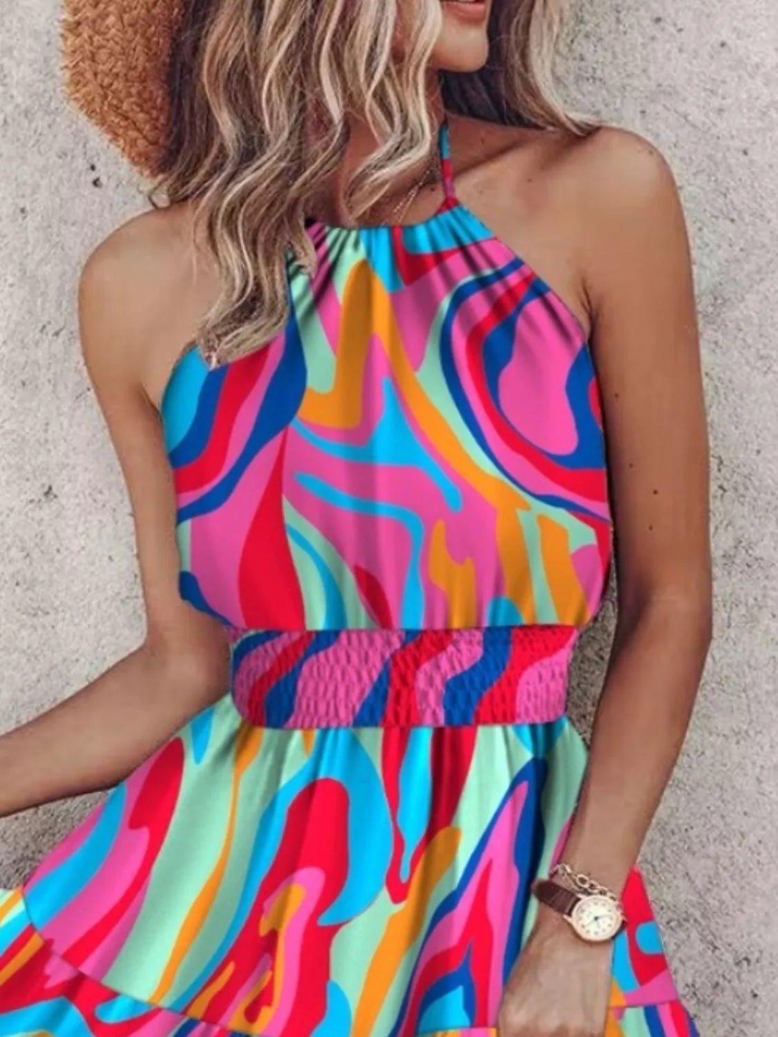 Paisley Print Halter Neck Mini Dress - adritiX