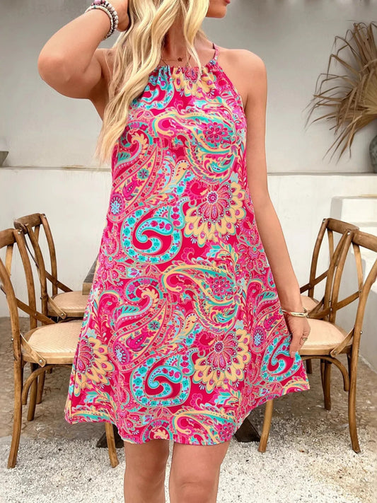 Paisley Print Halter Summer Dress - adritiX