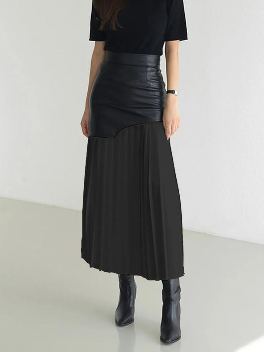 Patchwork Contrast Pleated Skirt - adritiX