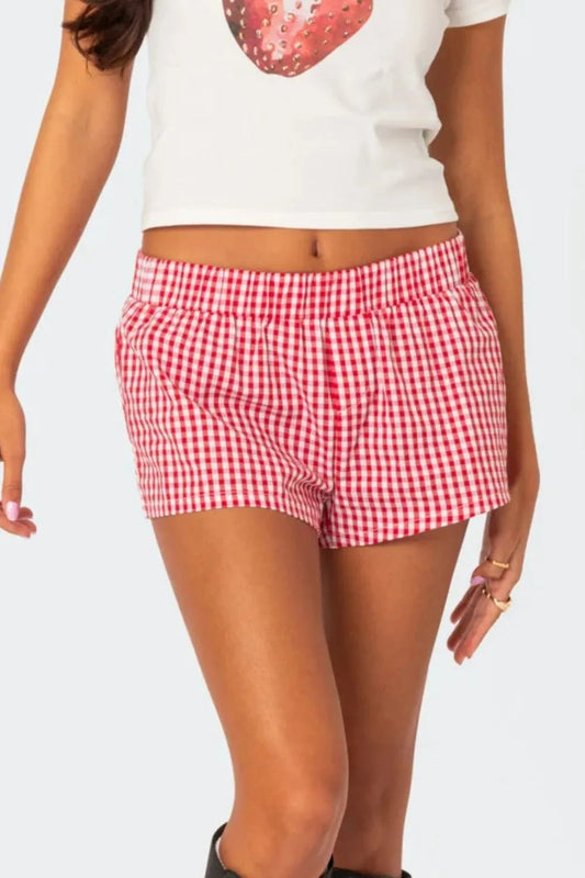 Plaid Elastic Waist Shorts - adritiX