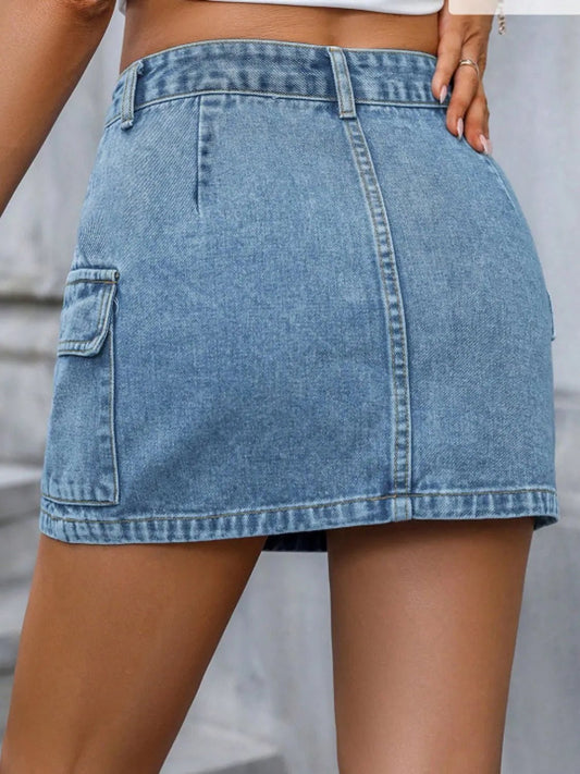Pocketed Denim Mini Skirt - adritiX