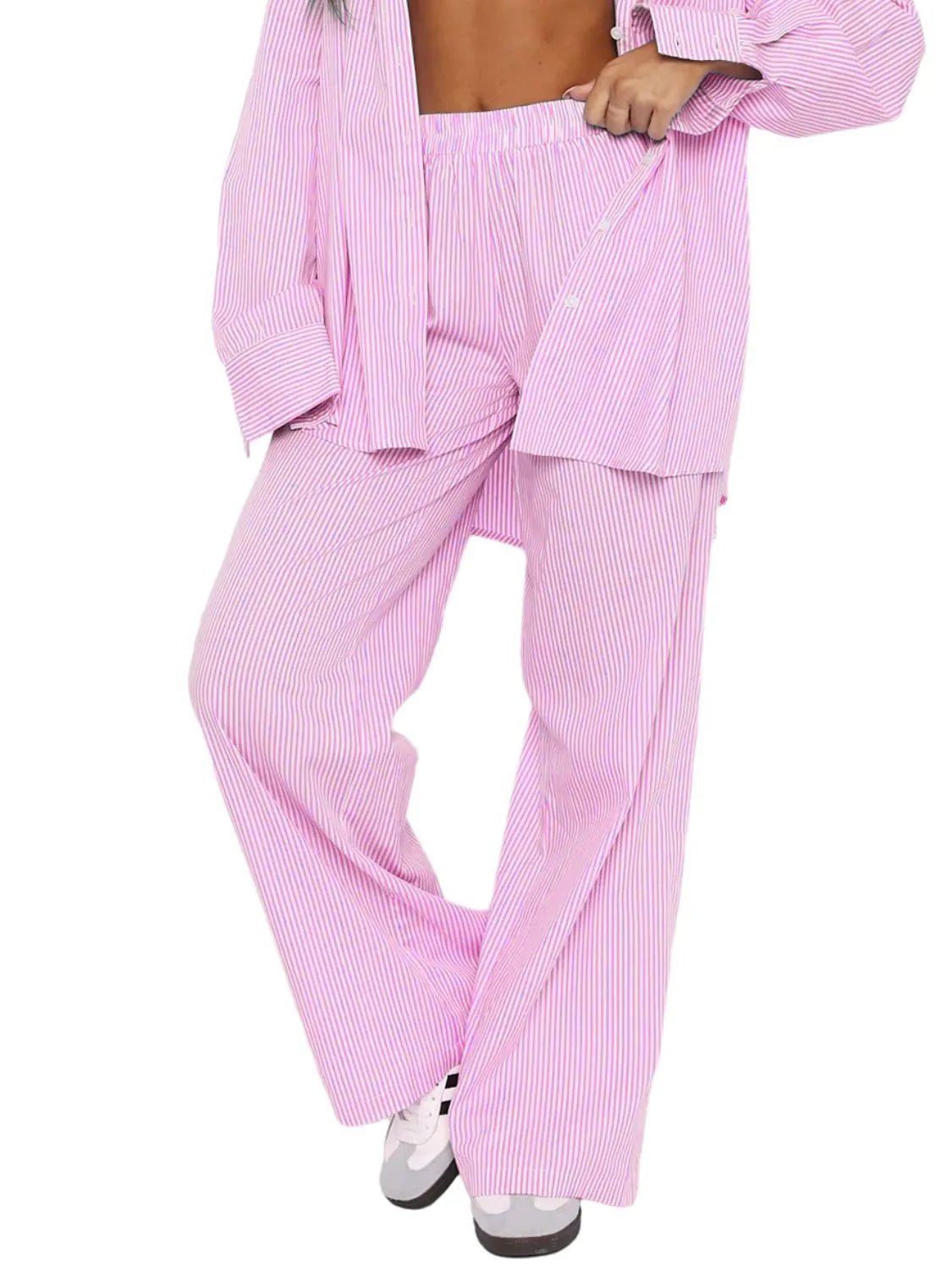 Pocketed Striped Wide Leg Pants - adritiX