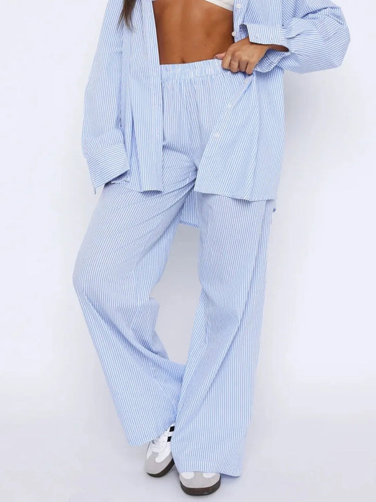 Pocketed Striped Wide Leg Pants - adritiX
