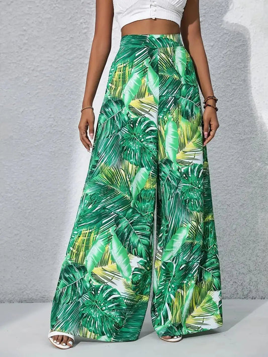Printed High Waist Wide Leg Pants - adritiX