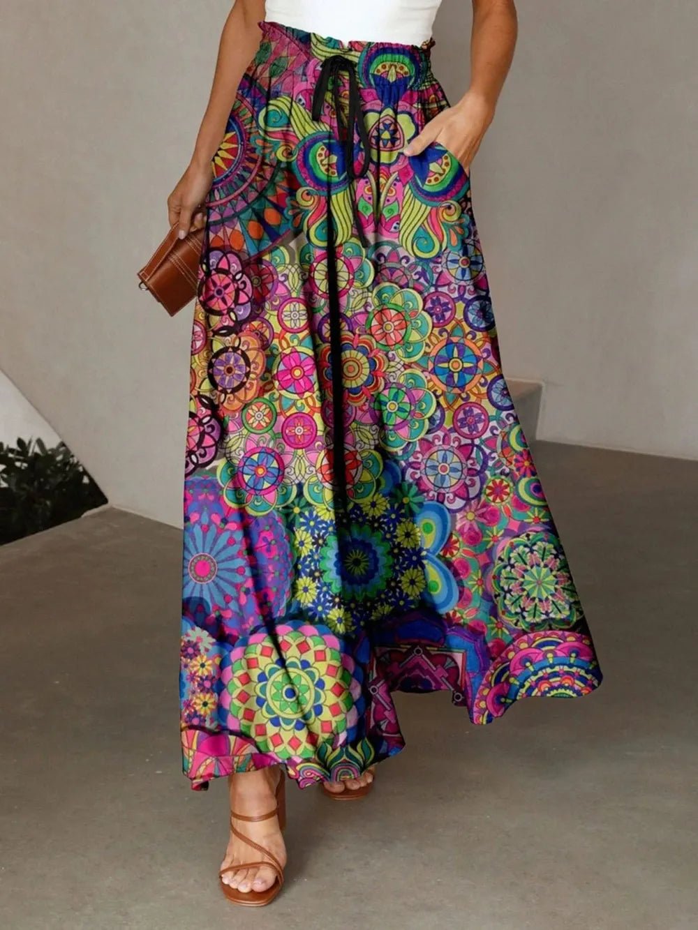 Printed Maxi Skirt with Pockets - adritiX