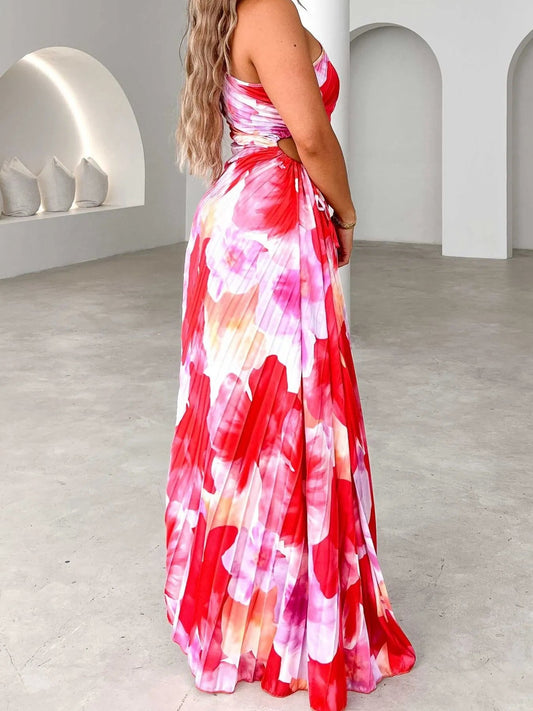 Printed One Shoulder Asymmetrical Maxi Dress - adritiX