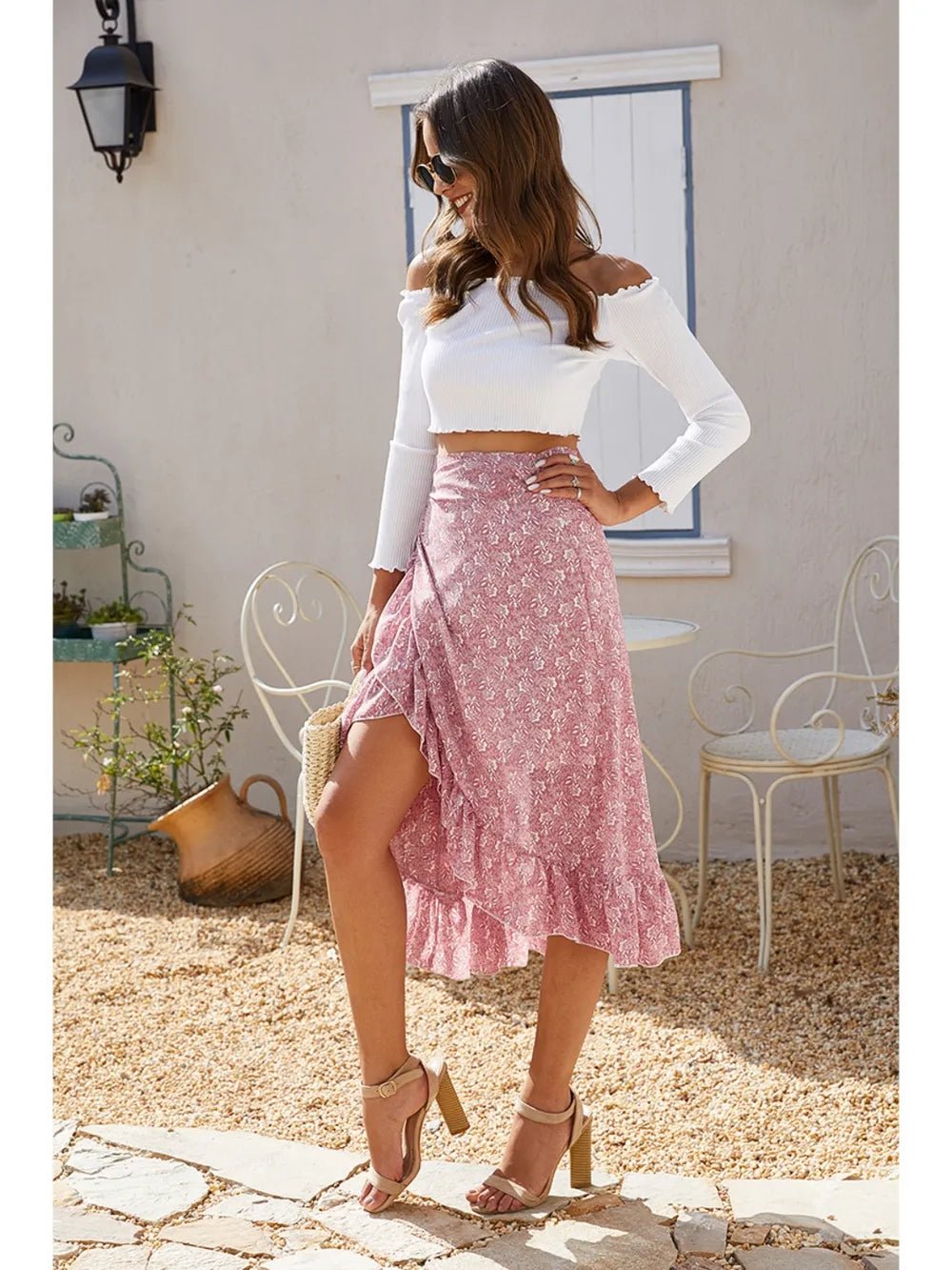 Printed Ruffled Midi Skirt - adritiX