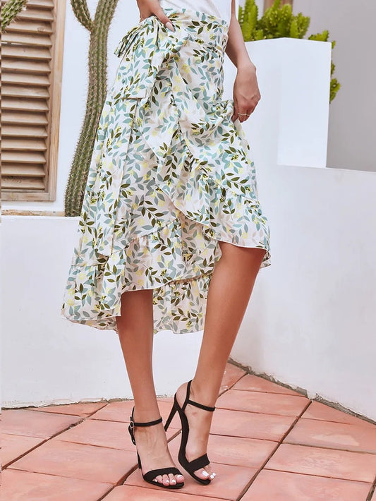 Printed Ruffled Midi Skirt - adritiX