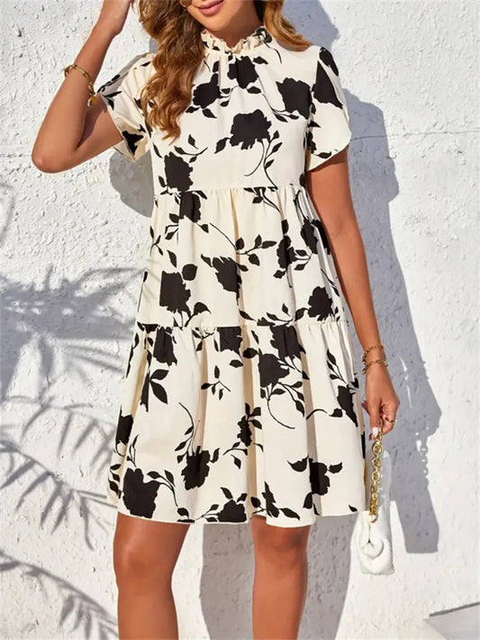 Printed Short Sleeve Mini Dress - adritiX