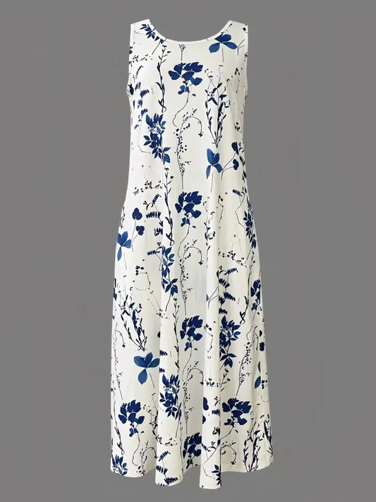 Printed Sleeveless Summer Midi Dress - adritiX