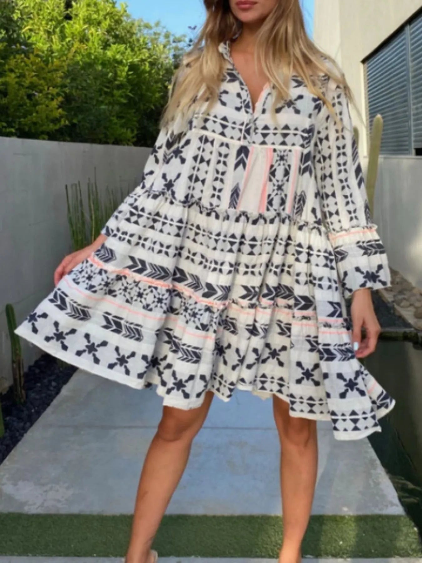 Printed Tiered Babydoll Dress - adritiX