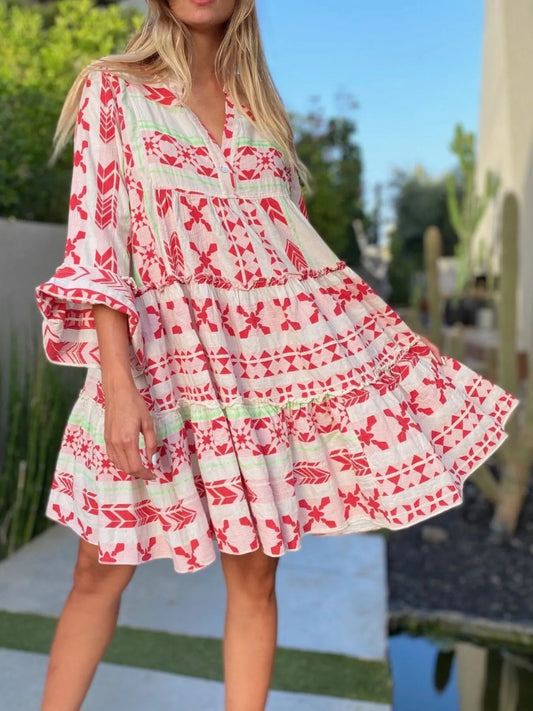 Printed Tiered Babydoll Dress - adritiX