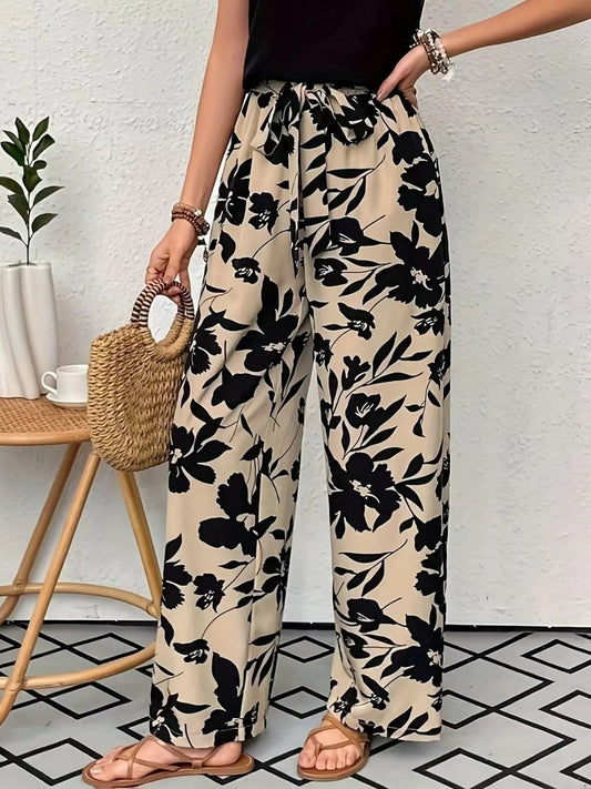 Printed Wide Leg Casual Pants - adritiX
