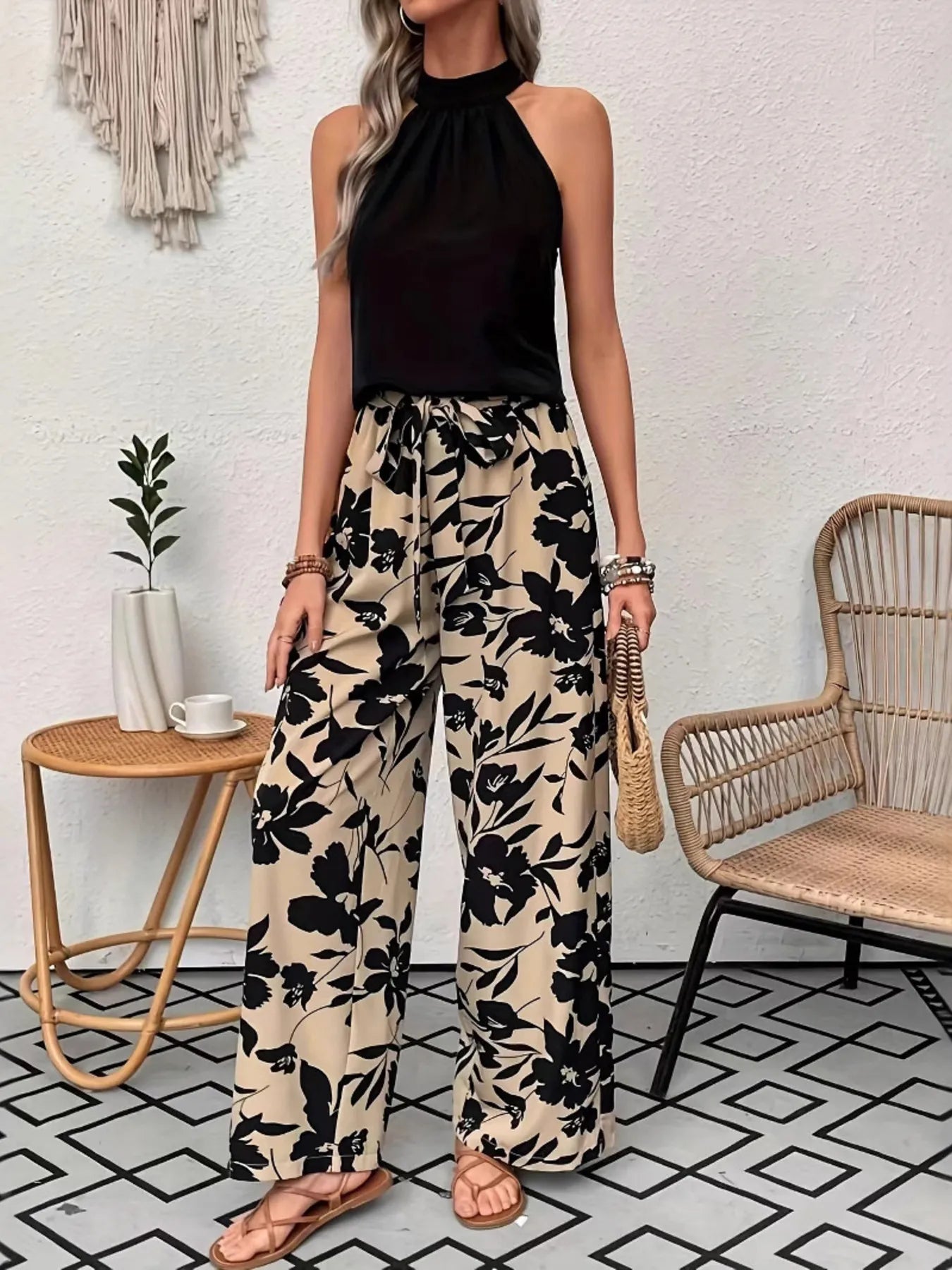 Printed Wide Leg Casual Pants - adritiX