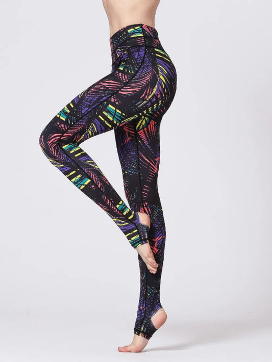 Printed Wide Waistband Active Leggings with Stirrups - adritiX