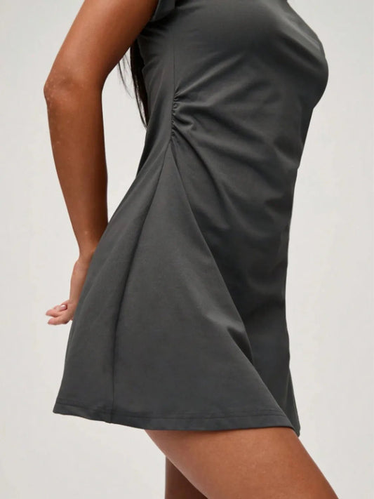 Round Neck Short Sleeve Mini Tee Dress - adritiX