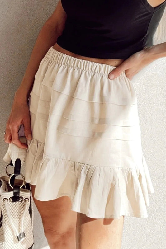 Ruffled Hemline Elastic Waist Mini Skirt - adritiX