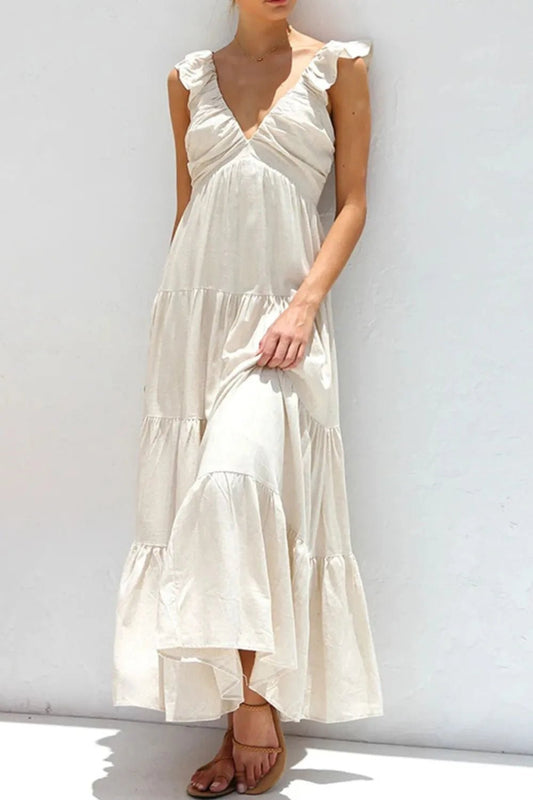Ruffled V - Neck Tiered Dress - adritiX