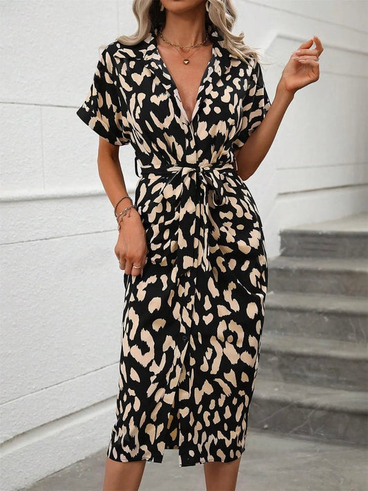 Short Sleeve Tie Waist Dress - adritiX