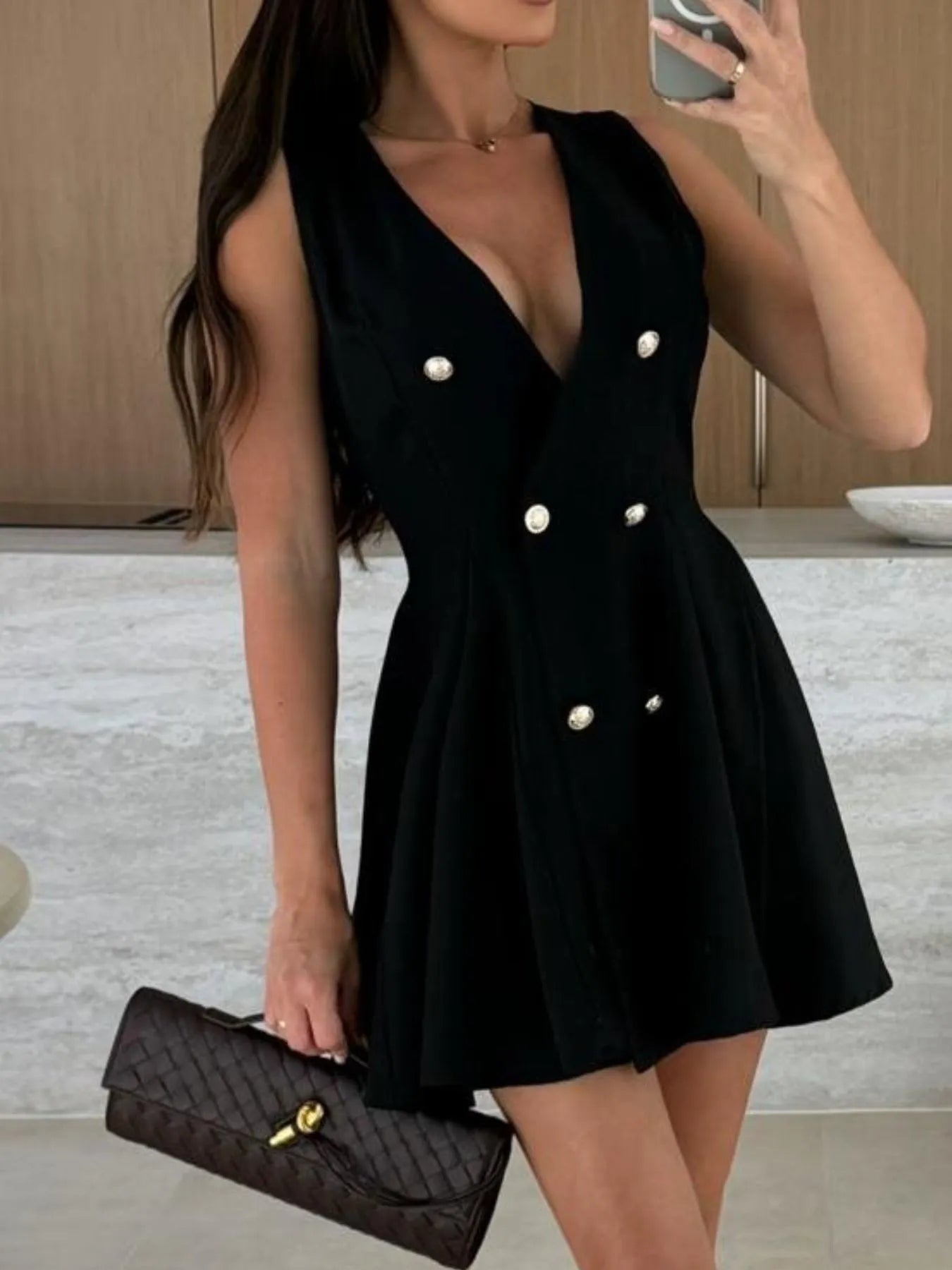 Sleeveless Double - Breasted Mini Dress - adritiX
