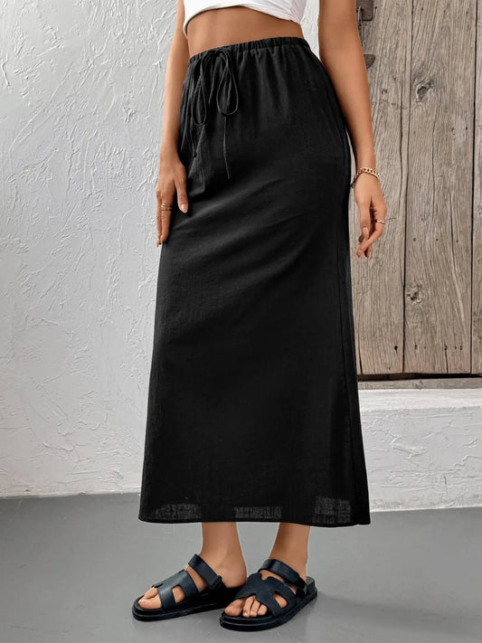 Slit Skirt with Drawstring Waist - adritiX